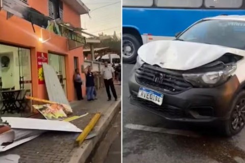 Ônibus desgovernado atinge carro, comércios e muro em grave acidente no em São João da Boa Vista – SP