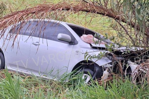 Motorista escapa ileso após carro rodar e parar em área de mata na SP-344